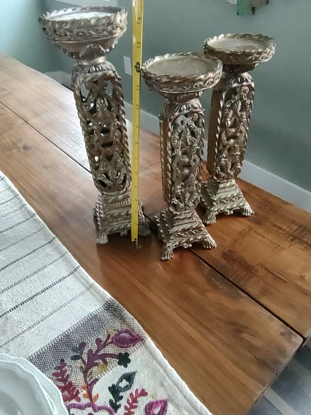 Ornate Gold Color Pedestal Candle Holders - Set of 3